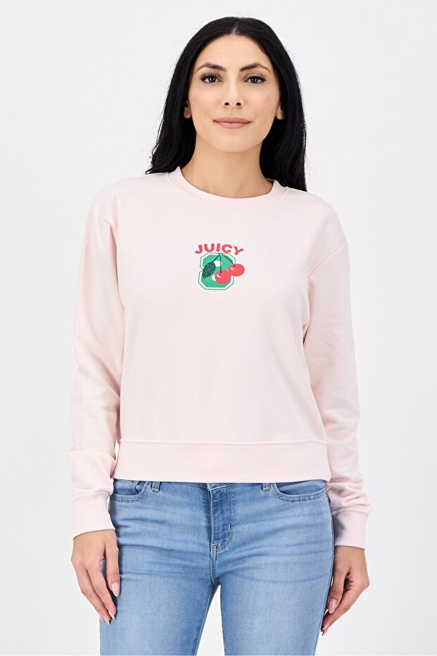 Women Crew Neck Long Sleeve Graphic Print Sweatshirt, Pink