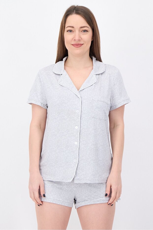 Women 2 Pieces Heather Top And Shorts Pajama Set, Light Grey
