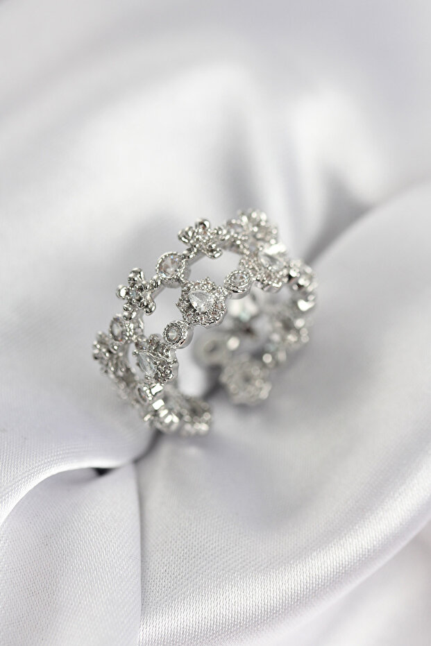 Zircon Stone 2-Piece Model Silver Color Women's Ring - Ebj260214W39529
