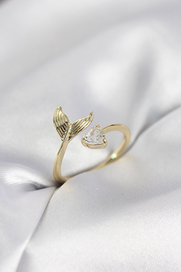 Fish Tail Model Gold Color Zircon Stone Women's Ring - Ebj260214W39723