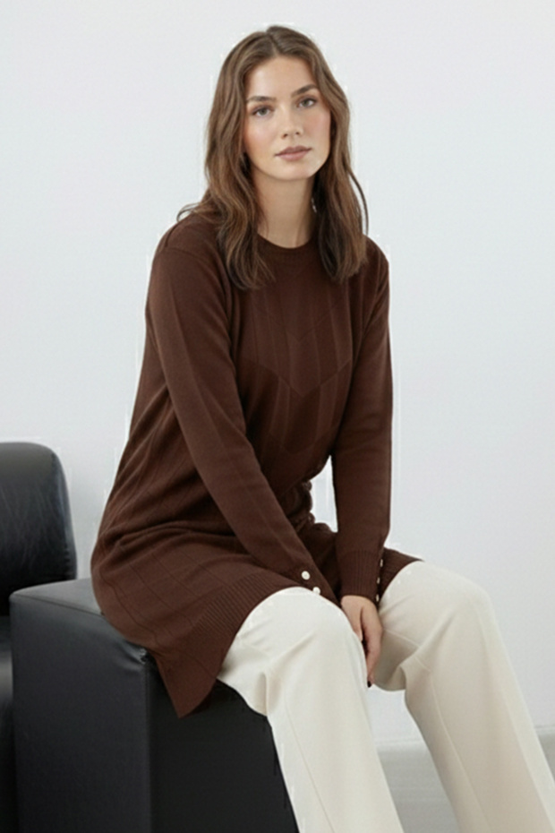 Patterned Tunic N3293 Brown - 2