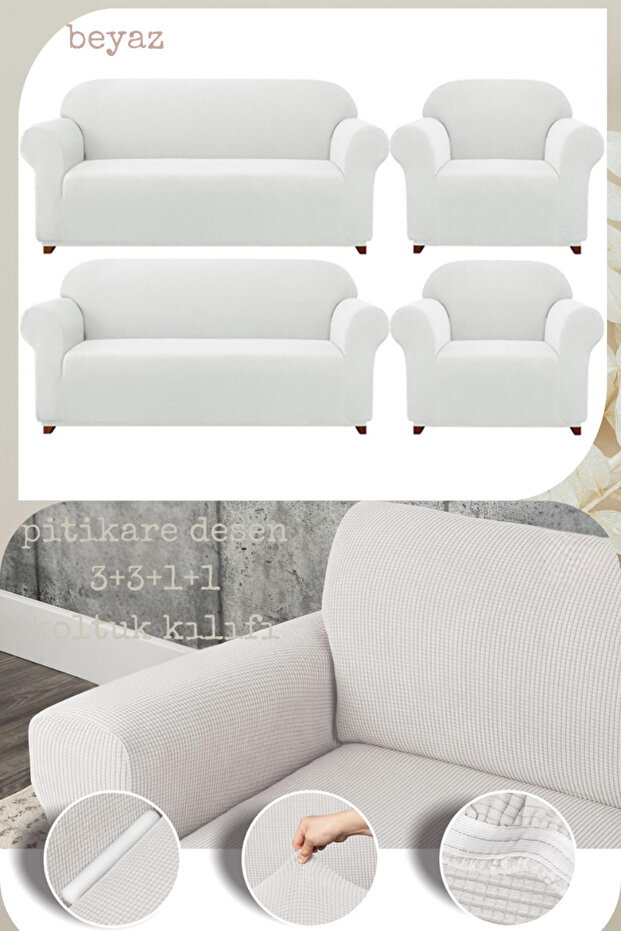 Lycra Sofa, Couch, Sofa Bed Cover Elastic, Pitikare Pattern 3+3+1+1 Set