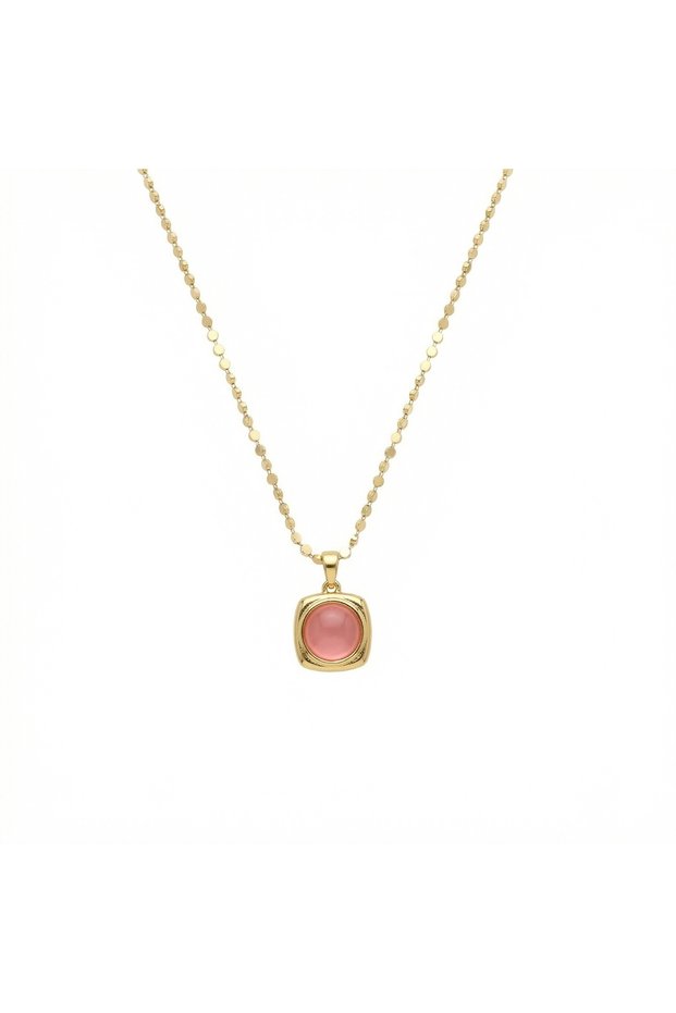 316L Steel Anti-Tarnish Women's Necklace |   Gold Color Pink Stone Women's Necklace 55cm