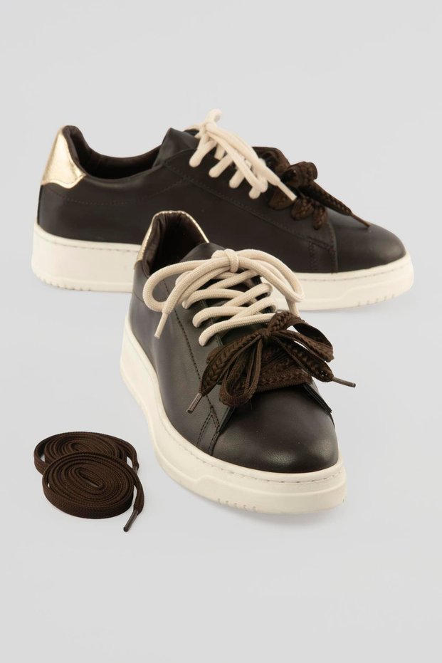 Women's Sneaker Thick Sole Double Lace-Up Casual Sports Shoes Elvora Brown
