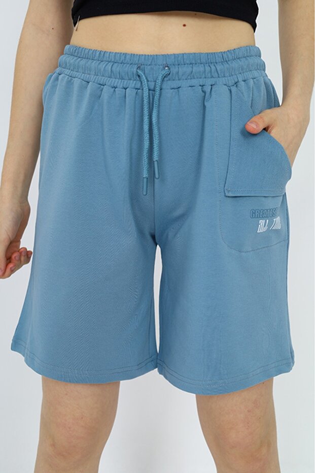 Girl's Printed Basic Shorts with Elastic Waist - Pocket Detail