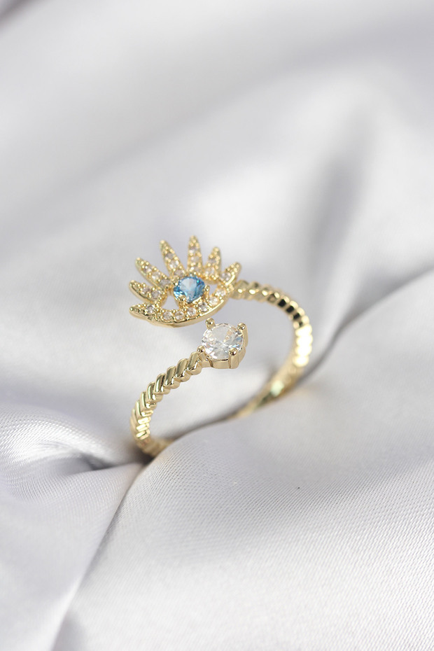 Gold Color Eye Model Zircon Stone Women's Ring - Ebj260214W39668