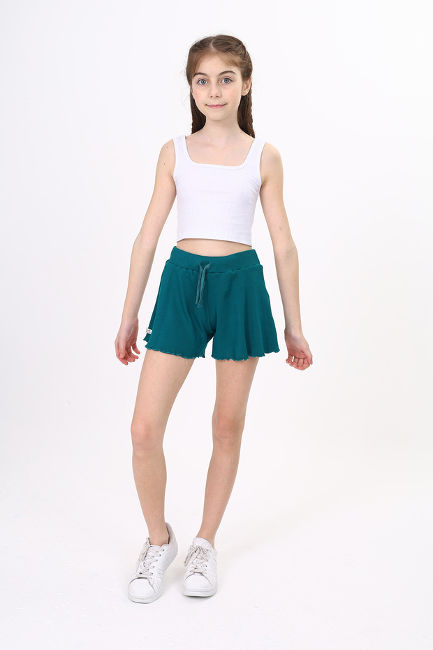 Girl's Basic Ribbed Shorts with Elastic Waist - Detailed Cuffs