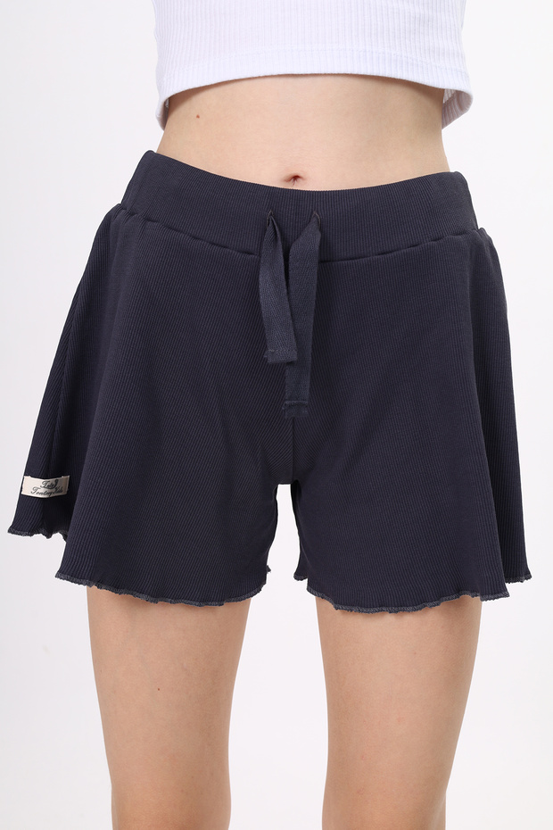 Girl's Basic Ribbed Shorts with Elastic Waist - Detailed Cuffs