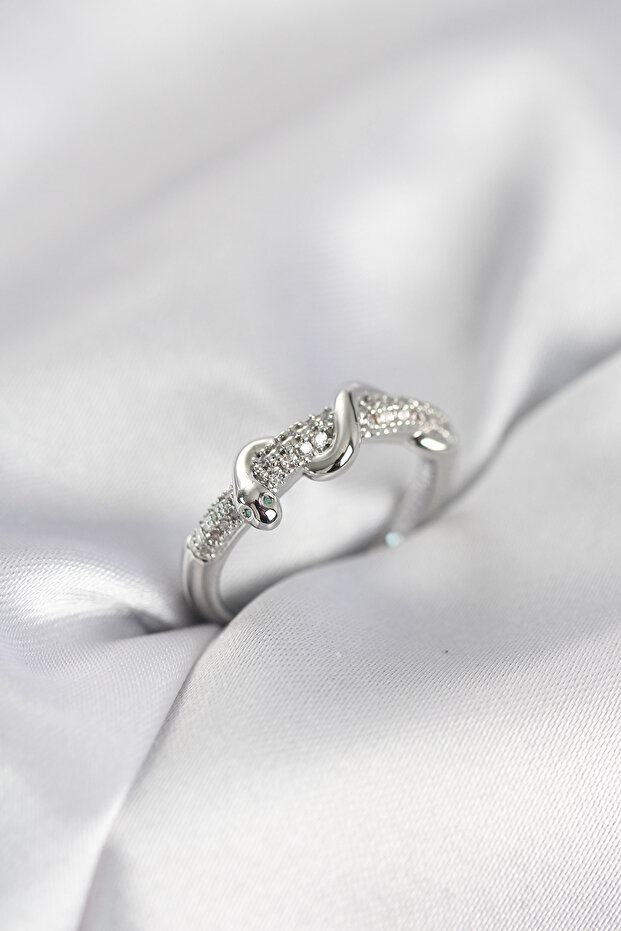 Silver Color Zircon Stone Spiral Snake Model Women's Ring - Ebj260214W39661