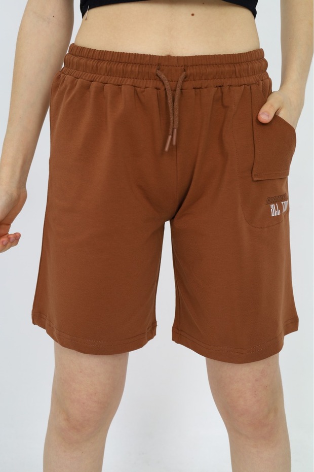 Girl's Printed Basic Shorts with Elastic Waist - Pocket Detail
