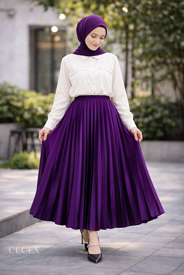 SATEN PİLELİ ETEK - 3