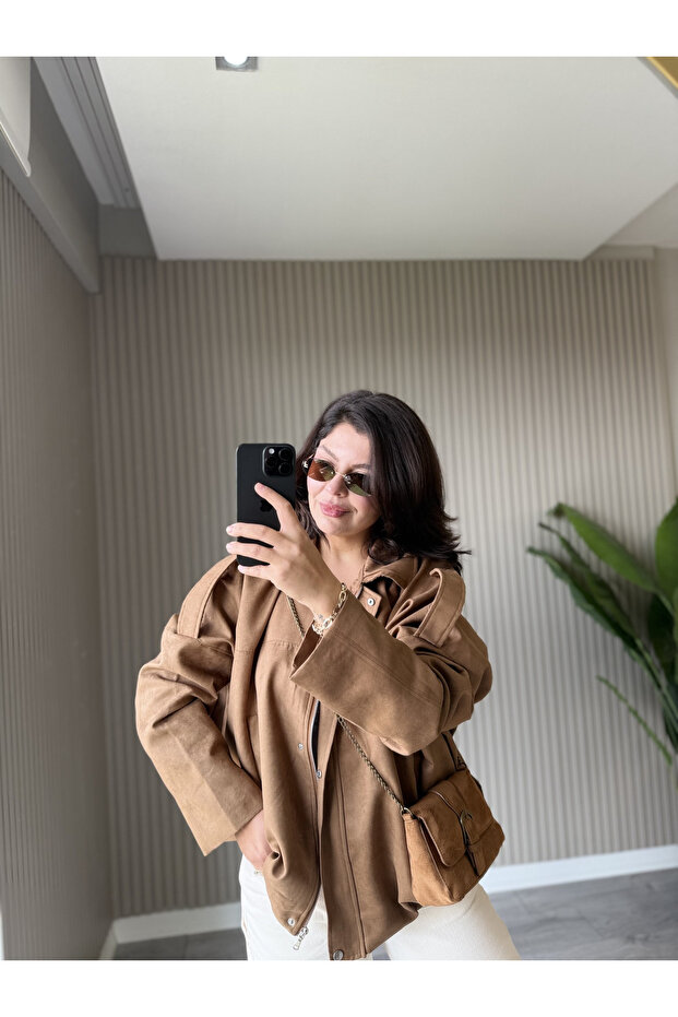 Taba Renk Süet Bomber Ceket - 3