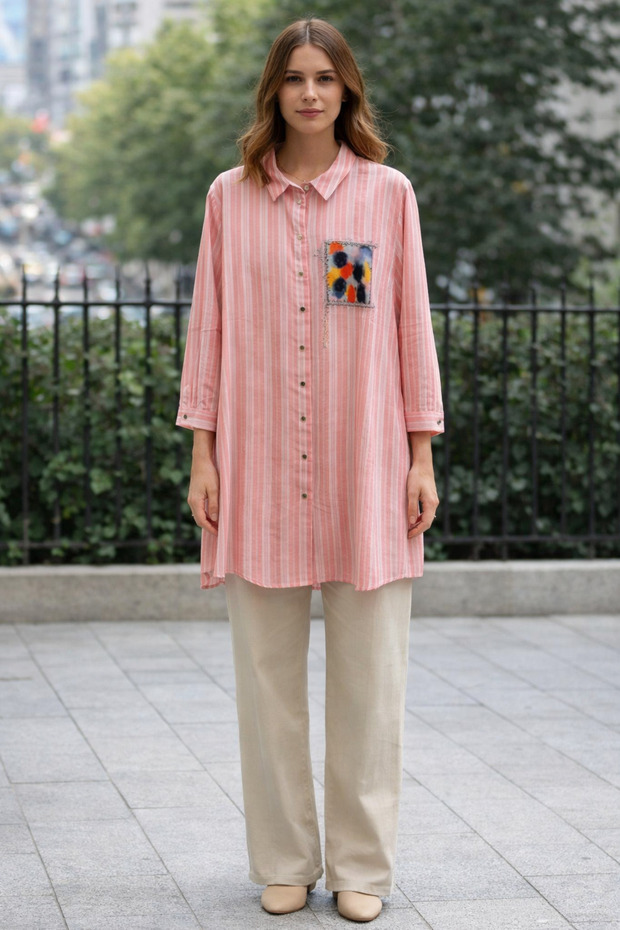 Striped Ethnic Patterned Cotton Tunic