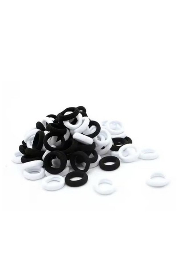 100 Black White Mini Hair Ponios Elastic Hair Ties Women Baby Girls Hair Bands