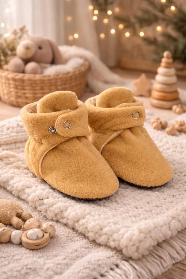 Organic Cotton Lined, Baby First Step Shoes, Non-Slip Sole, Baby Slippers, Pink Booties