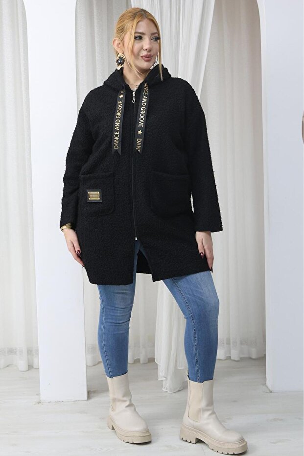 سترة طويلة من قماش البوكليت مقاس كبير - 4