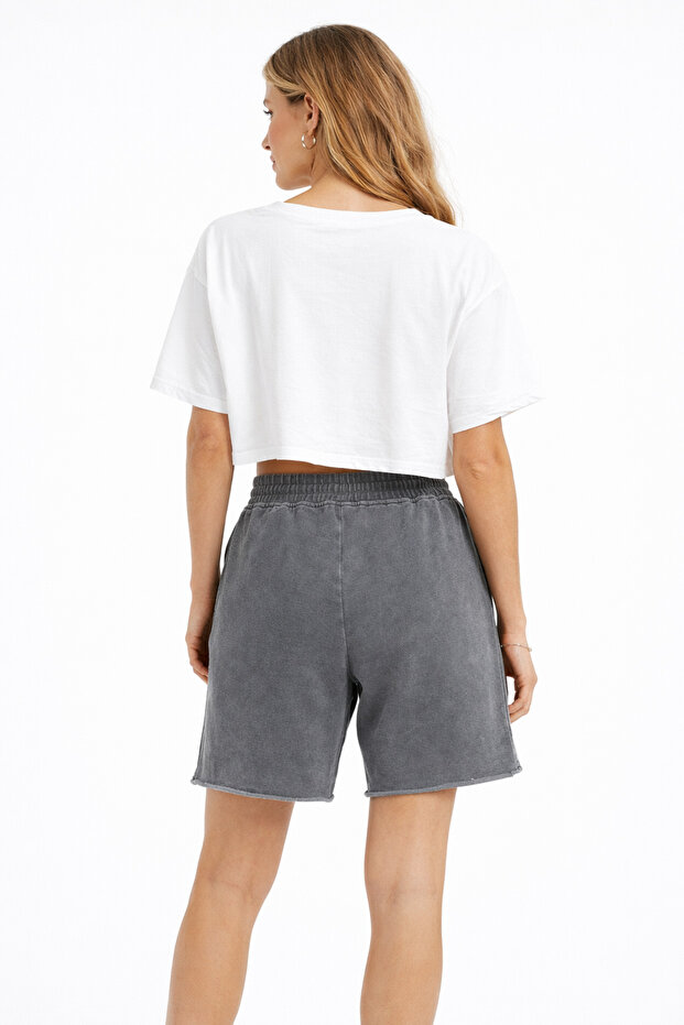 Kadın Pamuklu Diz Üstü Antrasit Şort - 6
