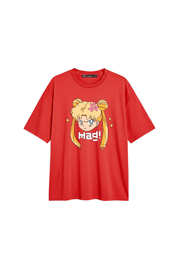 Sailor Moon Printed Comfortable Fit 30/1 Unisex Red Tshirt