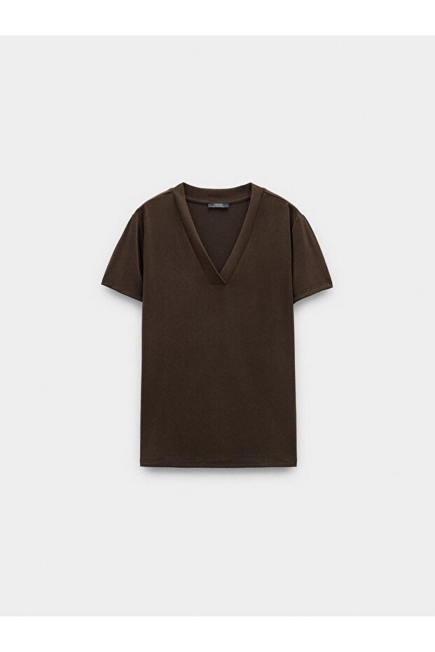 Kadın V-Yaka Basic T-shirt - 5
