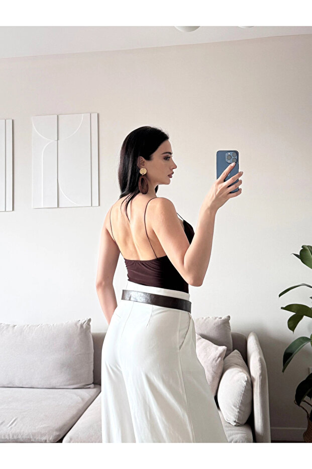 Askılı Basic Bodysuit - KAHVE - 4