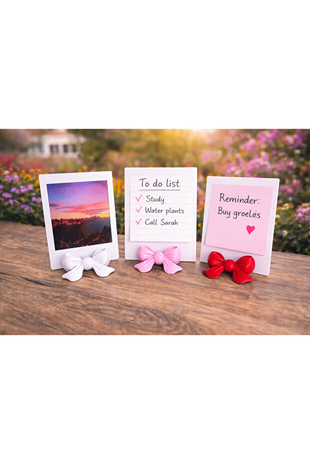 Bow-Shaped Mini Photo | Note Holder | Card Holder 3 Pieces Ribbon/Bow