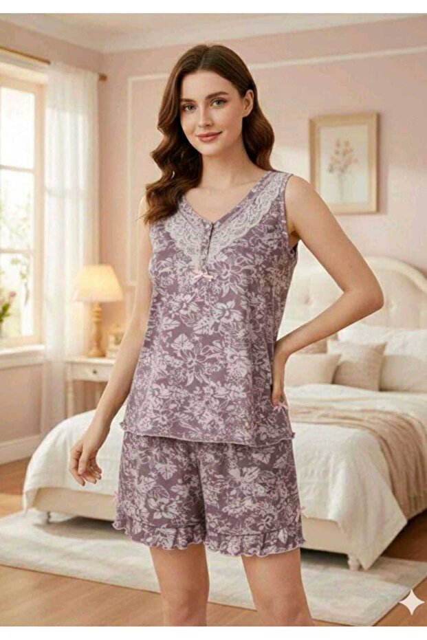 ASKILI DANTELLİ BAMBU ŞORT TAKIM 666 - 1