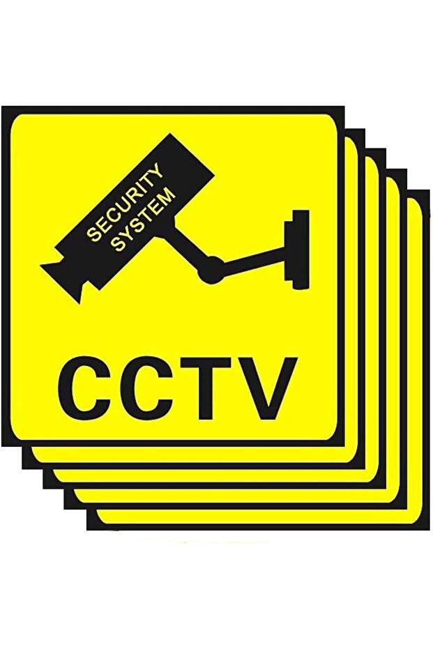 Self Adhesive CCTV Camera Stickers Warning Signs 11x11cm (5-Pack, Yellow/Black)