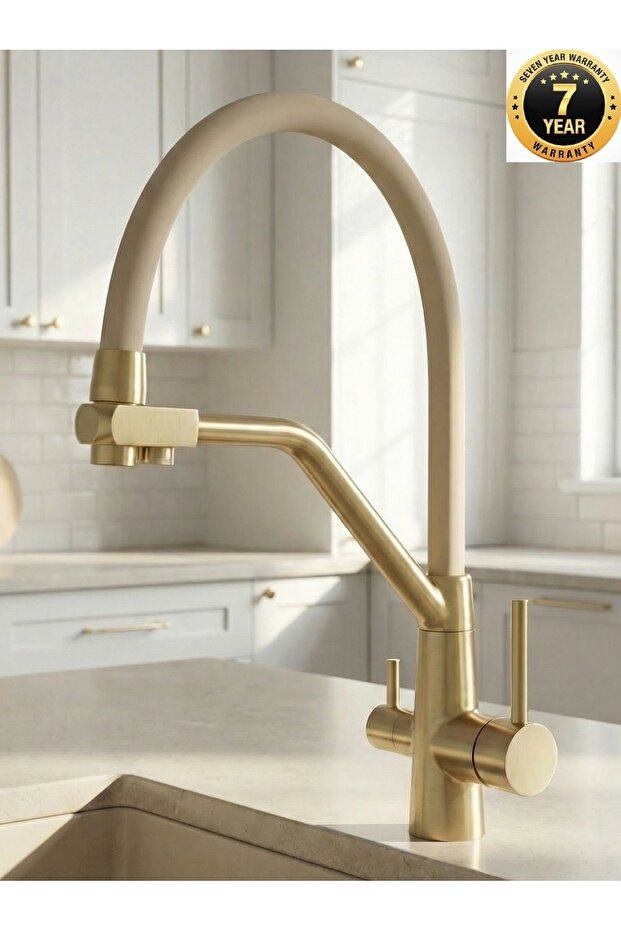 Kitchen Sink Faucet with Dual Flow Water Purification Outlet, Matte Gold Spiral, 7 Years Warranty, Imported