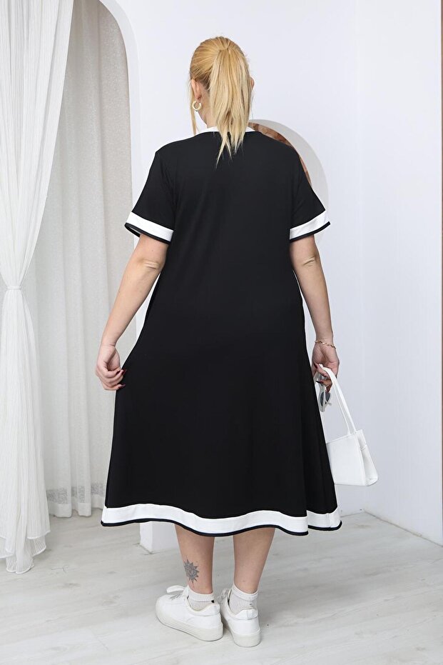 فستان أساسي بأزرار وياقة على شكل V مقاس كبير - 8