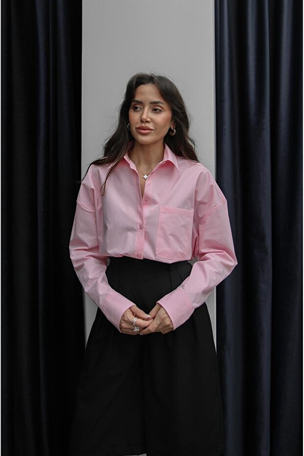 Pembe Tek Cepli Oversize Gömlek - 2