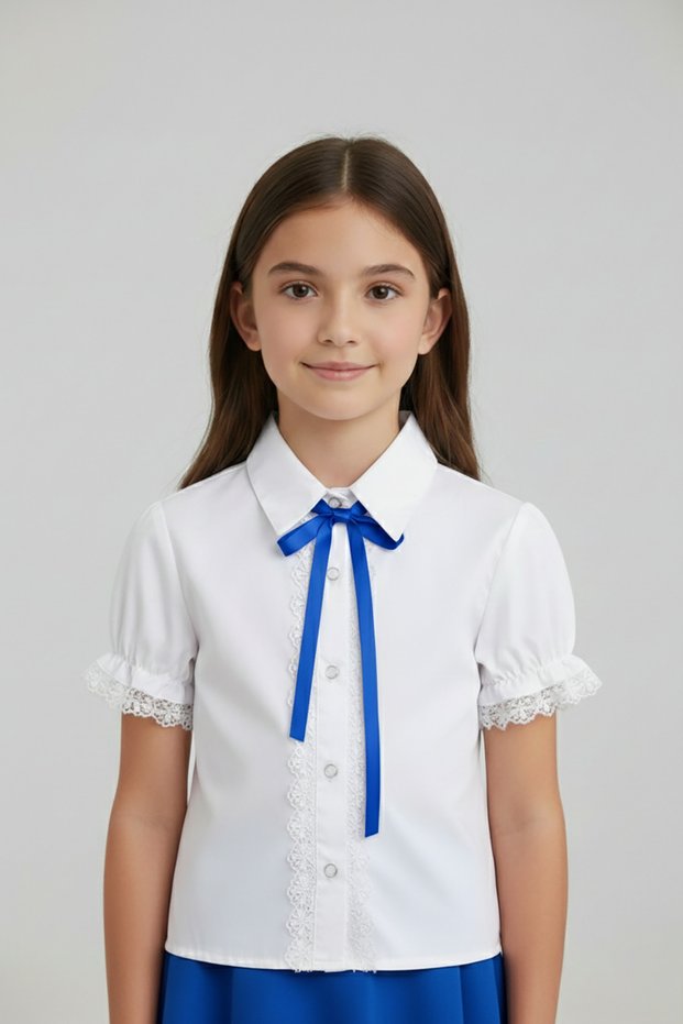 Girl's Cobalt Blue Bow Lace White Shirt 23 April 29 October Show Outfit