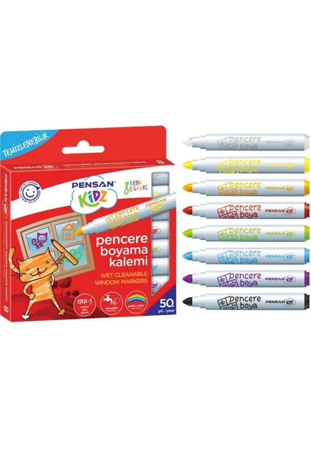 Marker Kidz Cleanable 8 Colors Window 12 Pack /