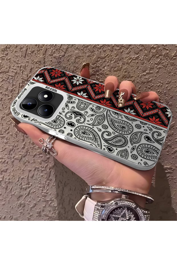 Realme C51 Compatible Rug Patterned Silicone Edge Hard Back Anti-Fall Phone Case