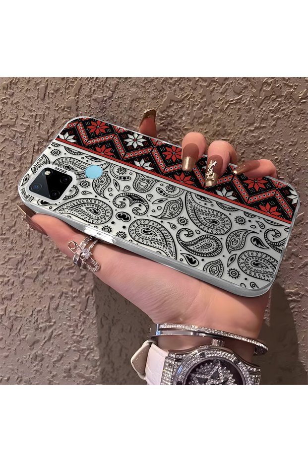 Realme C21Y Compatible Rug Patterned Silicone Edge Hard Back Anti-Fall Phone Case