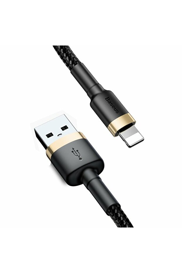 Cafule Lightning Data Cable 2M with Textile Coating - Black - Gold - 1