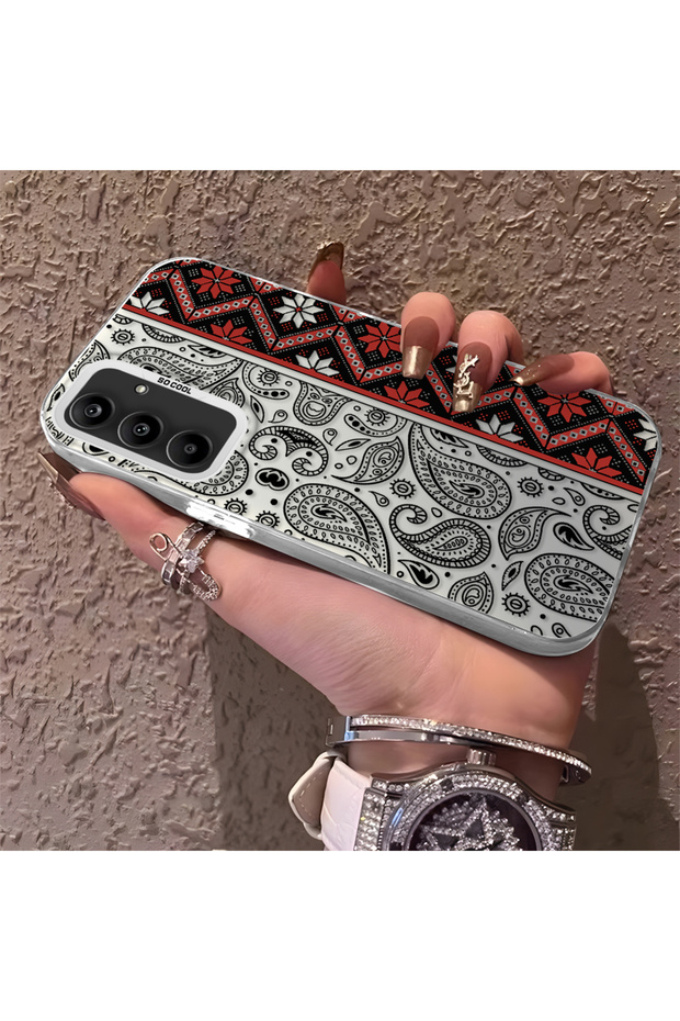 Samsung Galaxy A25 Compatible Kilim Patterned Silicone Edge Hard Back Anti-Fall Phone Case