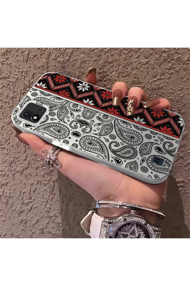 Realme C20 Compatible Rug Patterned Silicone Edge Hard Back Anti-Fall Phone Case