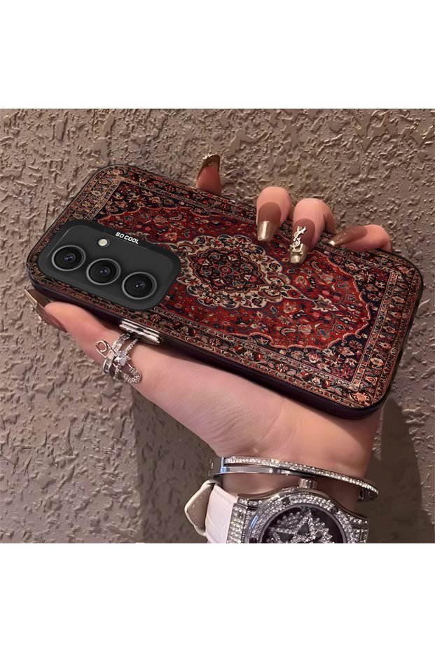 Samsung Galaxy S24 Plus Compatible Rug Patterned Silicone Edge Hard Back Anti-Fall Phone Case