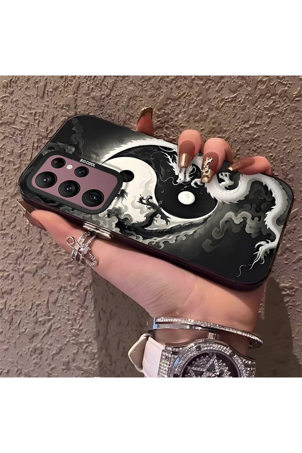 Silicone Edge Hard Back Phone Cover Compatible with Samsung Galaxy S22 Ultra Dragon Pattern