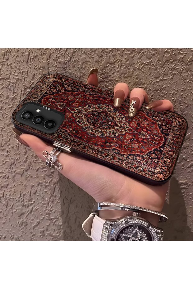 Samsung Galaxy M13 Compatible Kilim Patterned Silicone Edge Hard Back Anti-Fall Phone Case
