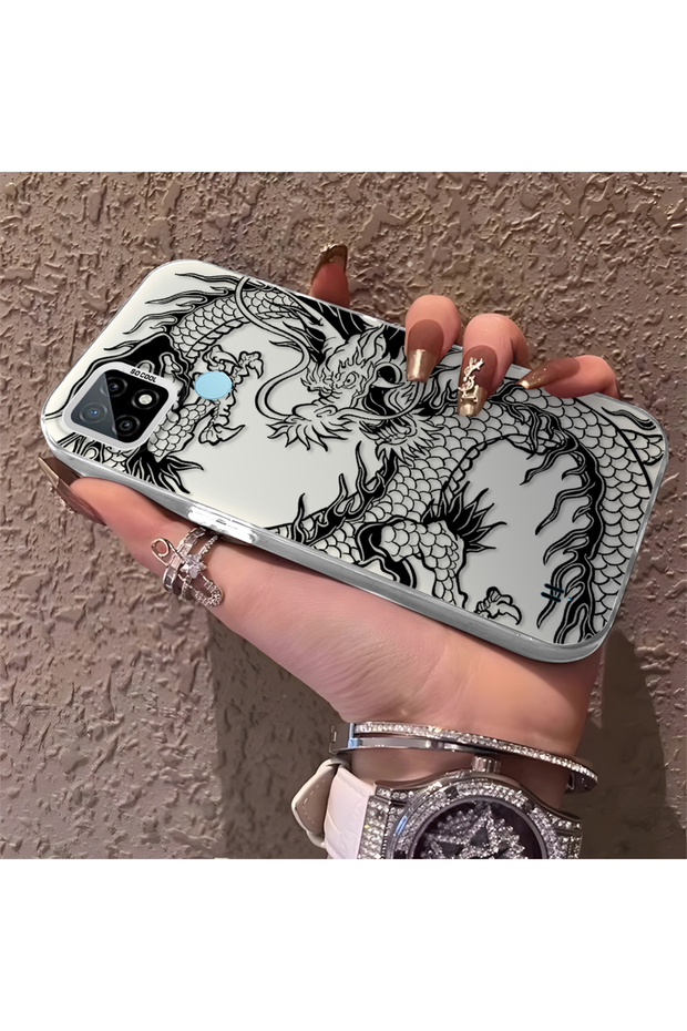 Realme C21 Compatible Silicone Edge Hard Back Anti-Fall Phone Case Dragon Pattern