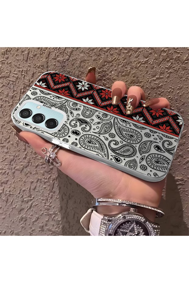 Samsung Galaxy M15 Compatible Kilim Patterned Silicone Edge Hard Back Anti-Fall Phone Case