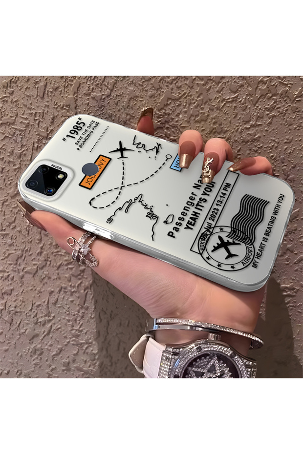 Realme C15 Compatible Silicone Edge Hard Back Anti-Fall Phone Case with Airplane Pattern
