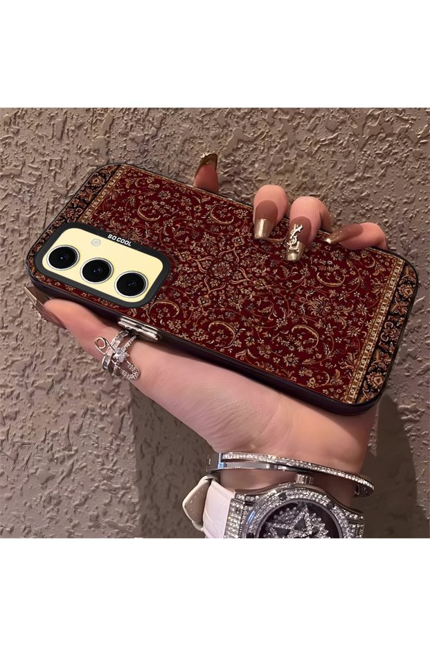 Samsung Galaxy S24 Fe Compatible Silicone Edge Hard Back Anti-Fall Phone Case with Kilim Pattern
