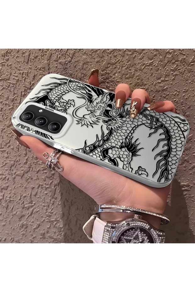 Samsung Galaxy A34 5g Compatible Silicone Edge Hard Back Anti-Fall Phone Case Dragon Pattern