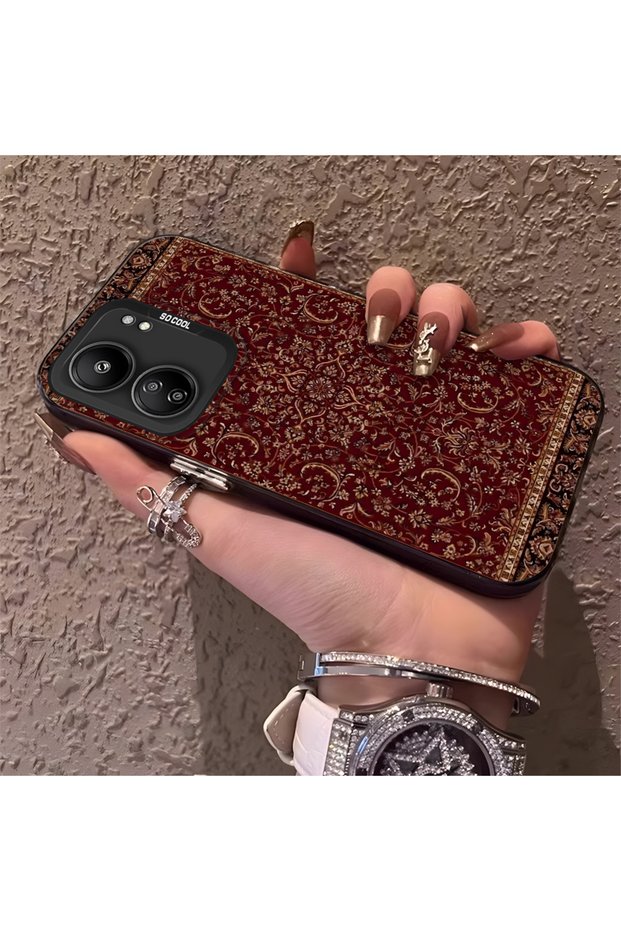 Poco C65 Compatible Silicone Edge Hard Back Anti-Fall Phone Case with Kilim Pattern