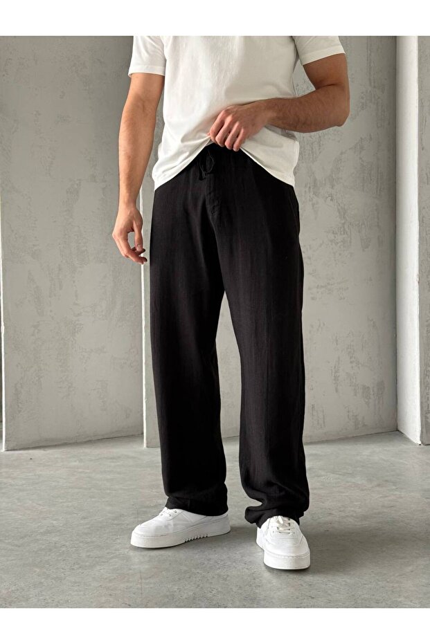 Men's Baggy Elastic Waist Linen Trousers