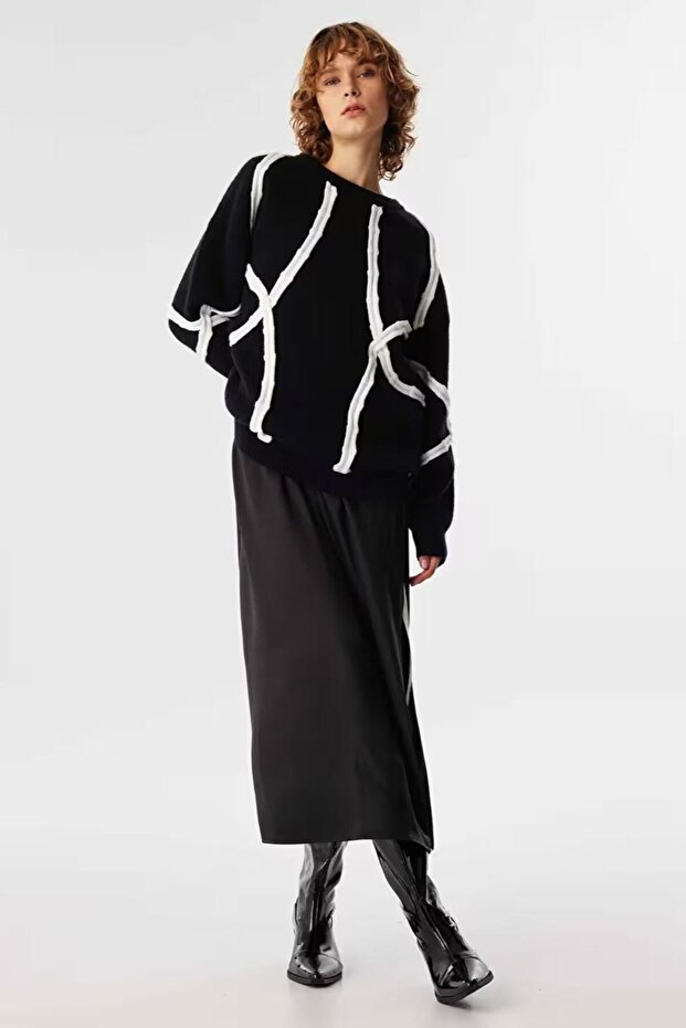 Kontrast Şeritli Midi Elbise - 2