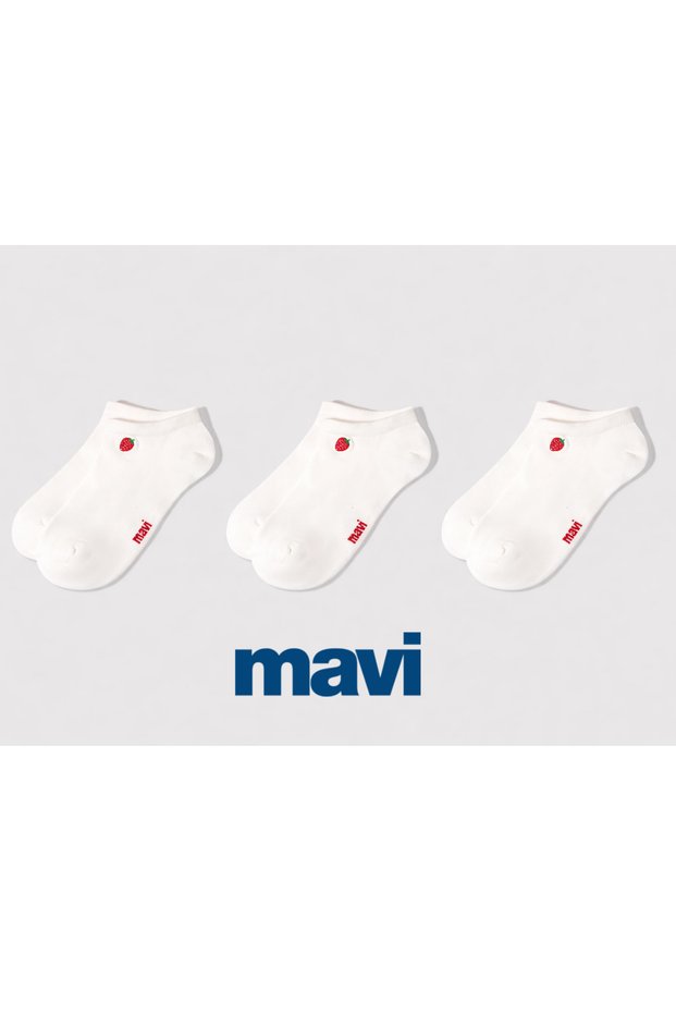 Strawberry embroidered white (3 pairs) ballerina socks