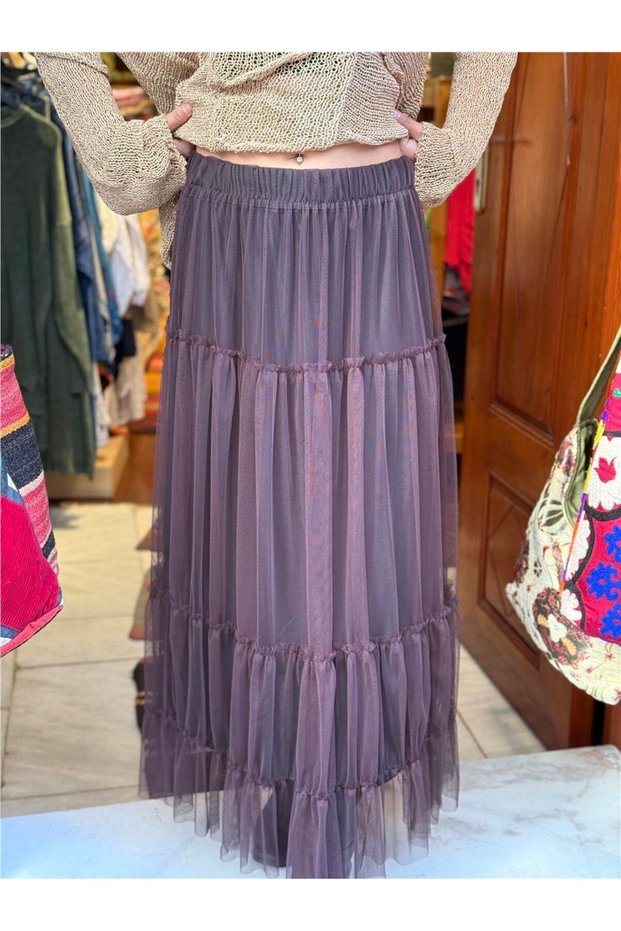 Brown Sarah Long Layered Tulle Skirt